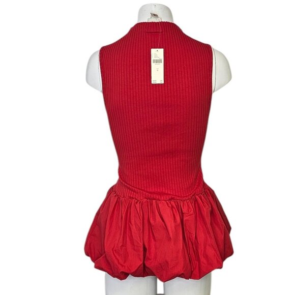Anthropologie Maeve Bubble Peplum Tank, Ribbed, Red, High Neck, Size M, NWT - Picture 2 of 9